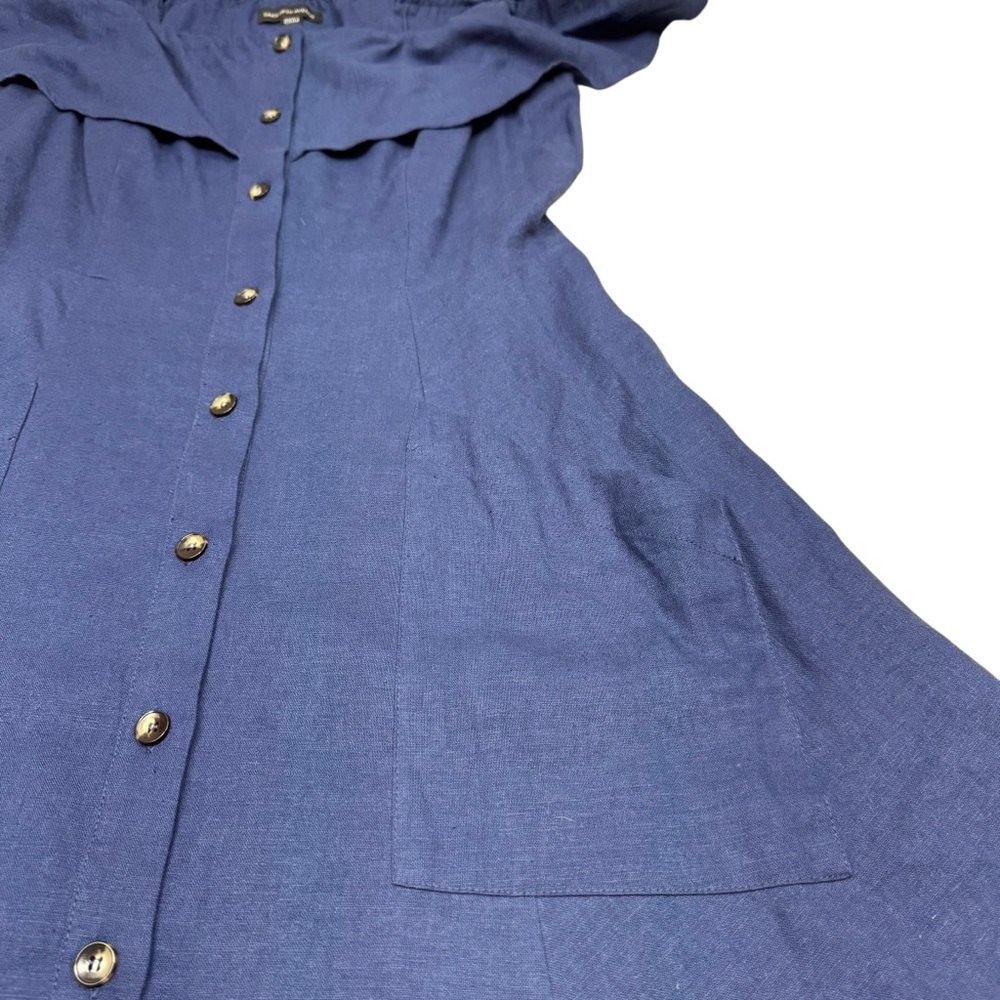 Saks Fifth Avenue Linen Off Shoulder Dress Size 14 Blue Sustainable Cottagecore - Picture 5 of 10